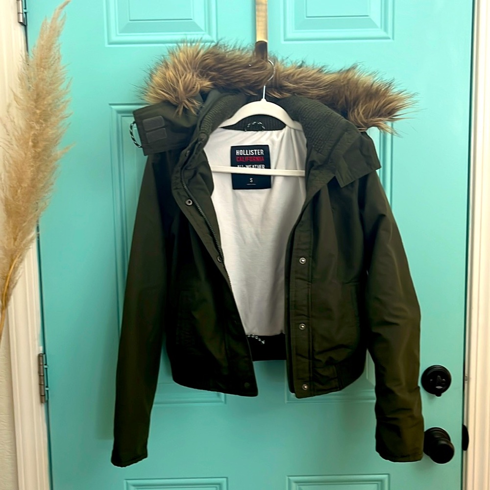 Hollister All Weather Jacket Fur Lined Small Olive Green